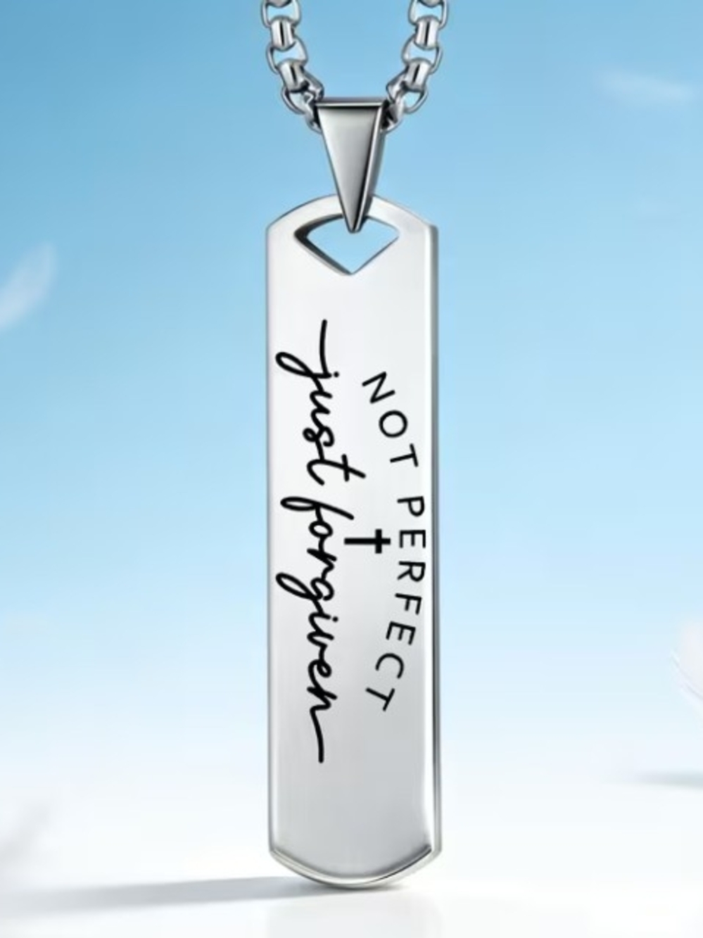 Fashion Jewelry Silver "Not Perfect Just Forgiven" Inspirational Bar Necklace